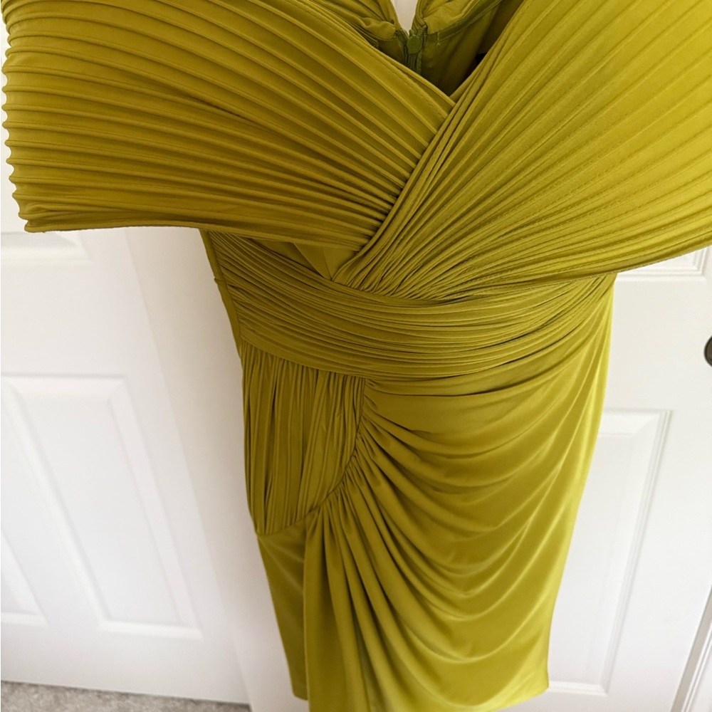 Elegant Olive Green Pleated Dress